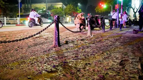 Truy tìm xe tải làm đổ bùn trên phố Tôn Đức Thắng